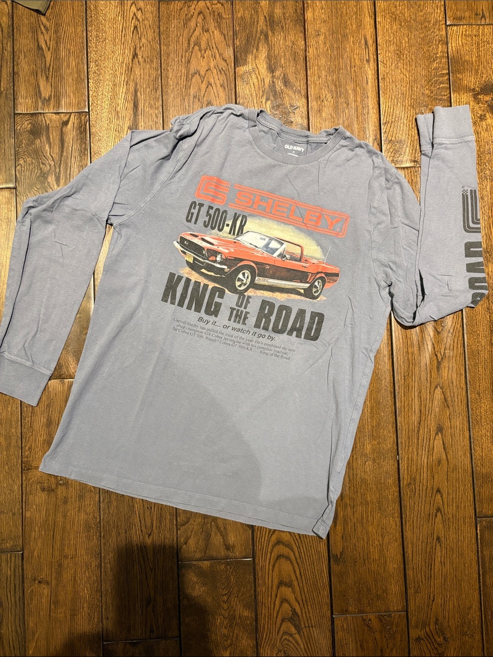 Old Navy Gray Long Sleeve Shelby 'King of the Road' Graphic Tee